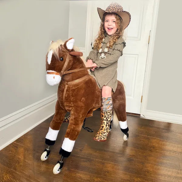 Kids Ride-on Walking Horse with Easy Rolling Wheels, Soft Huggable Body, Large Size for Kids 5-16 Years, Brown - product image 2