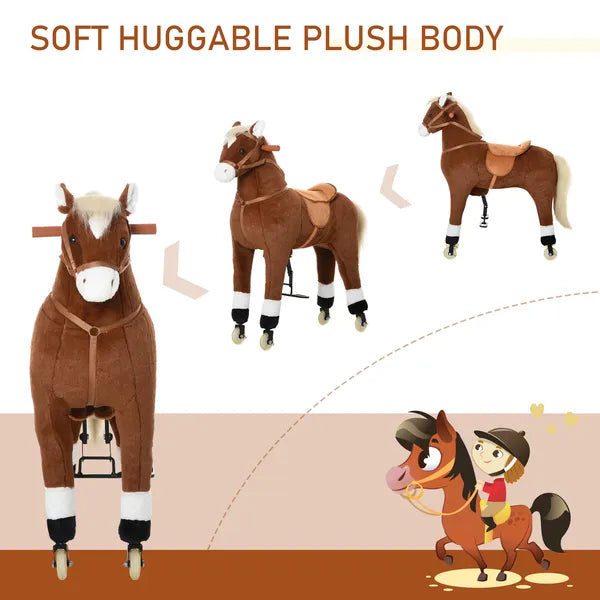 Kids Ride-on Walking Horse with Easy Rolling Wheels, Soft Huggable Body, Large Size for Kids 5-16 Years, Brown - product image 6