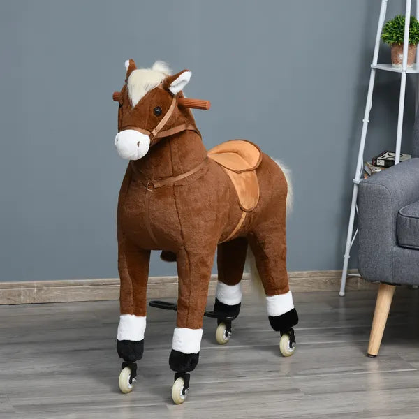 Kids Ride-on Walking Horse with Easy Rolling Wheels, Soft Huggable Body, Large Size for Kids 5-16 Years, Brown - product image 10