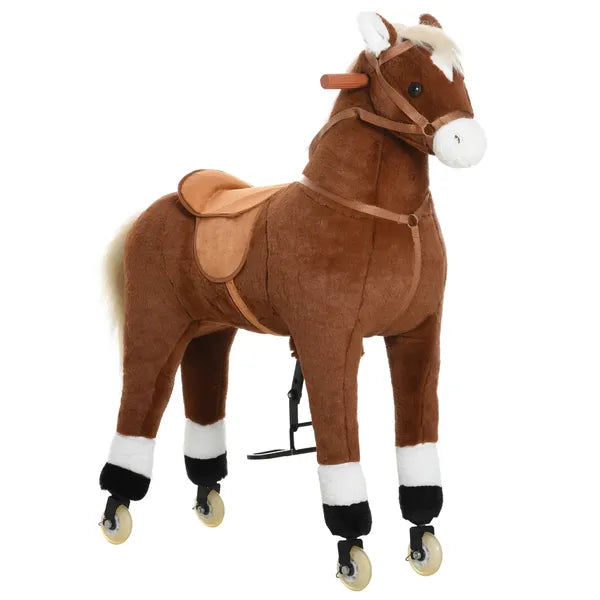 Kids Ride-on Walking Horse with Easy Rolling Wheels, Soft Huggable Body, Large Size for Kids 5-16 Years, Brown - product image 11