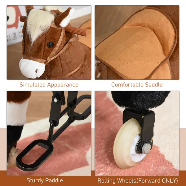 Kids Ride-on Walking Horse with Easy Rolling Wheels, Soft Huggable Body, Large Size for Kids 5-16 Years, Brown - product image 7