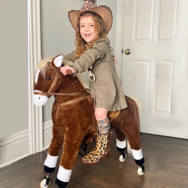 Kids Ride-on Walking Horse with Easy Rolling Wheels, Soft Huggable Body, Large Size for Kids 5-16 Years, Brown - product image 8