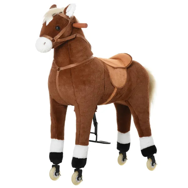 Kids Ride-on Walking Horse with Easy Rolling Wheels, Soft Huggable Body, Large Size for Kids 5-16 Years, Brown - product image 1
