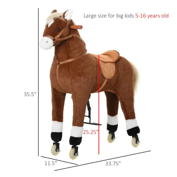 Kids Ride-on Walking Horse with Easy Rolling Wheels, Soft Huggable Body, Large Size for Kids 5-16 Years, Brown - product image 3