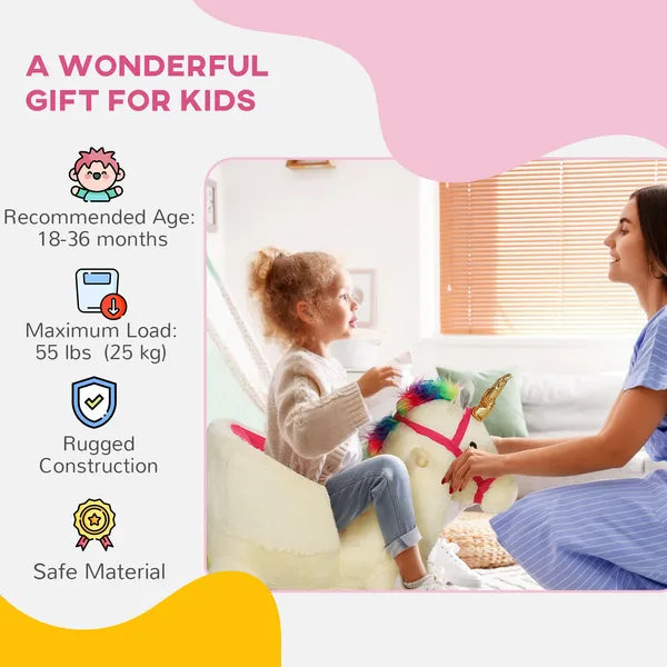 Kids Rocking Horse, Unicorn with Realistic Sound, Safety Belt and Wooden Base for 18-36 Months - product image 8