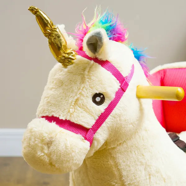 Kids Rocking Horse, Unicorn with Realistic Sound, Safety Belt and Wooden Base for 18-36 Months - product image 9