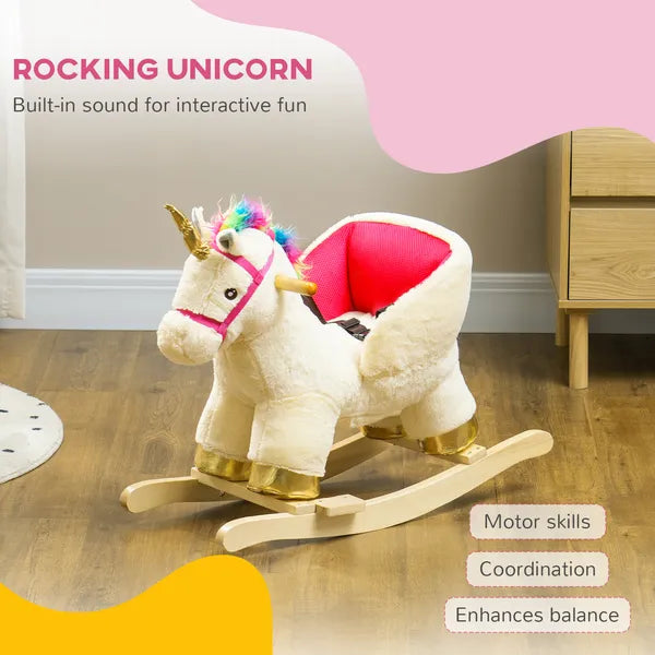 Kids Rocking Horse, Unicorn with Realistic Sound, Safety Belt and Wooden Base for 18-36 Months - product image 4