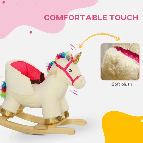 Kids Rocking Horse, Unicorn with Realistic Sound, Safety Belt and Wooden Base for 18-36 Months - product image 7
