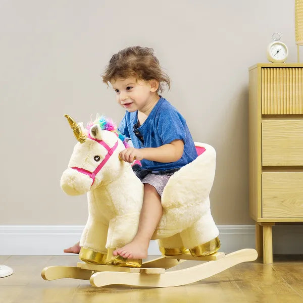 Kids Rocking Horse, Unicorn with Realistic Sound, Safety Belt and Wooden Base for 18-36 Months - product image 2