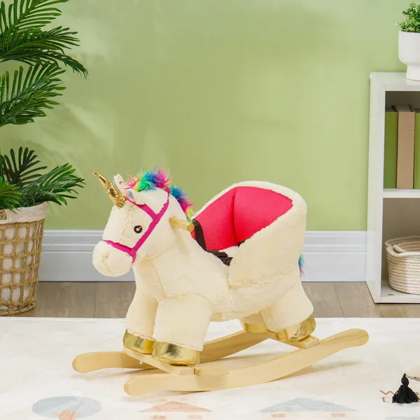 Kids Rocking Horse, Unicorn with Realistic Sound, Safety Belt and Wooden Base for 18-36 Months - product image 10