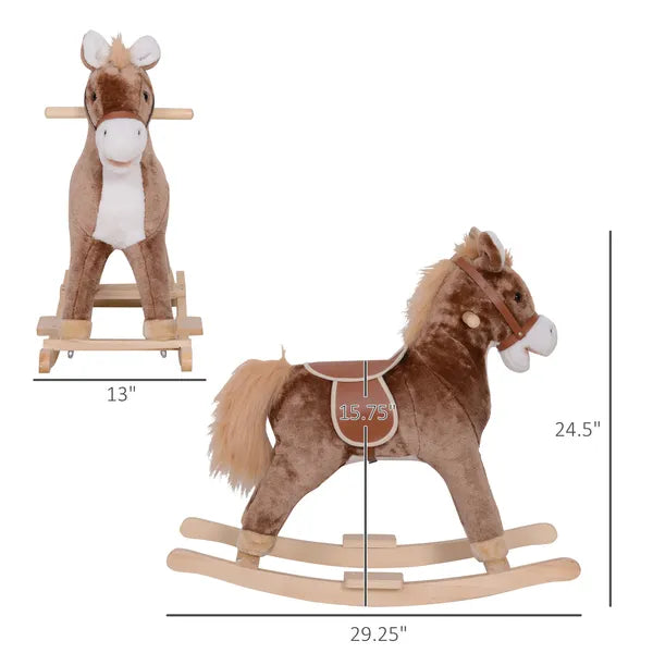 Kids Rocking Horse with Soft Plush Body, Wooden Base, Handle Grip, for 3+ Years - product image 3