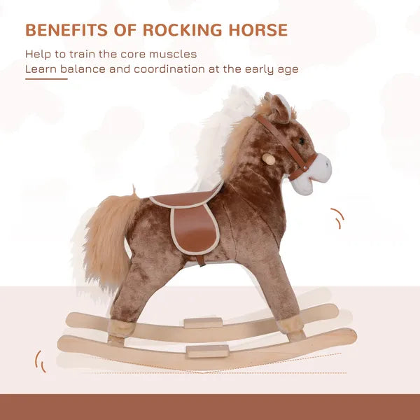 Kids Rocking Horse with Soft Plush Body, Wooden Base, Handle Grip, for 3+ Years - product image 5