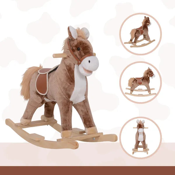 Kids Rocking Horse with Soft Plush Body, Wooden Base, Handle Grip, for 3+ Years - product image 7