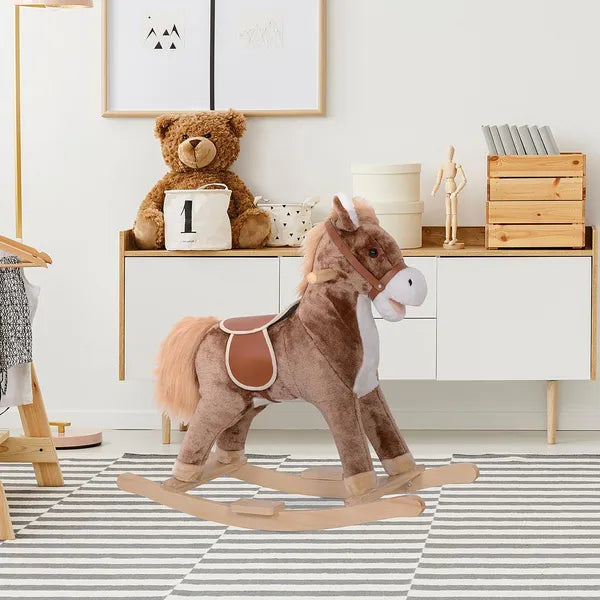 Kids Rocking Horse with Soft Plush Body, Wooden Base, Handle Grip, for 3+ Years - product image 10