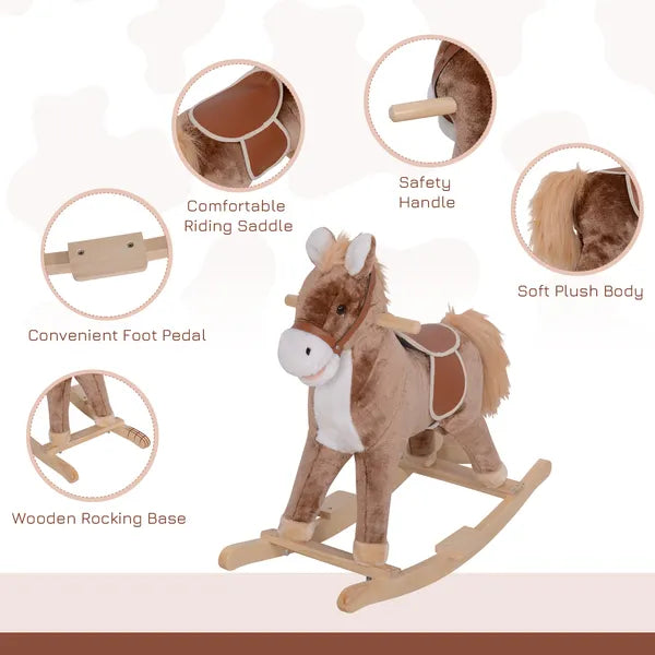 Kids Rocking Horse with Soft Plush Body, Wooden Base, Handle Grip, for 3+ Years - product image 6
