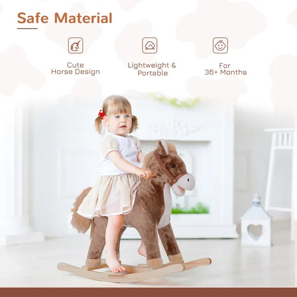 Kids Rocking Horse with Soft Plush Body, Wooden Base, Handle Grip, for 3+ Years - product image 4