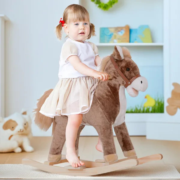 Kids Rocking Horse with Soft Plush Body, Wooden Base, Handle Grip, for 3+ Years - product image 2