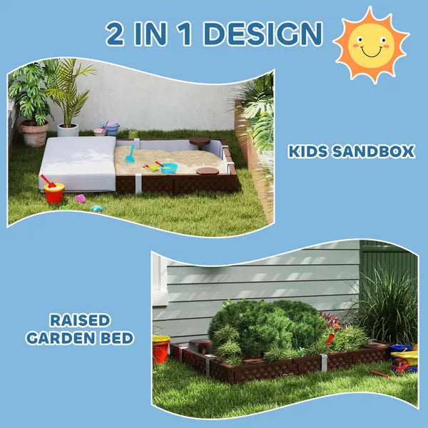 Kids Sandbox with Cover, 4 Corner Seats, Bottom Liner for Backyard, Garden, Outdoor, 73" x 47" x 9", Dark Brown - product image 8