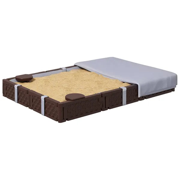Kids Sandbox with Cover, 4 Corner Seats, Bottom Liner for Backyard, Garden, Outdoor, 73" x 47" x 9", Dark Brown - product image 1