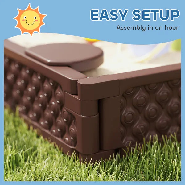 Kids Sandbox with Cover, 4 Corner Seats, Bottom Liner for Backyard, Garden, Outdoor, 73" x 47" x 9", Dark Brown - product image 7