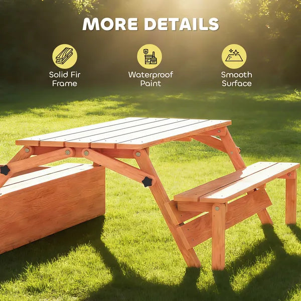Qaba Kids Sandbox with Lid, Wooden Sand Pit with Canopy, Foldable Picnic Table, Bench Seats, Bottom Liner, Cover, Brown - product image 7
