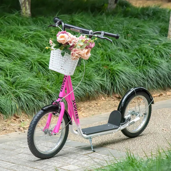 Aosom kids Scooter, Kick Scooter with Adjustable Handlebars, Double Brakes, Inflatable Rubber Tires, Basket, Cupholder, Mudguard, Pink - product image 10