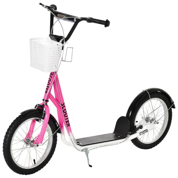 Aosom kids Scooter, Kick Scooter with Adjustable Handlebars, Double Brakes, Inflatable Rubber Tires, Basket, Cupholder, Mudguard, Pink - product image 11