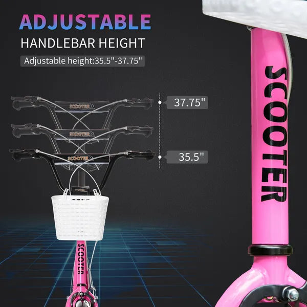 Aosom kids Scooter, Kick Scooter with Adjustable Handlebars, Double Brakes, Inflatable Rubber Tires, Basket, Cupholder, Mudguard, Pink - product image 4