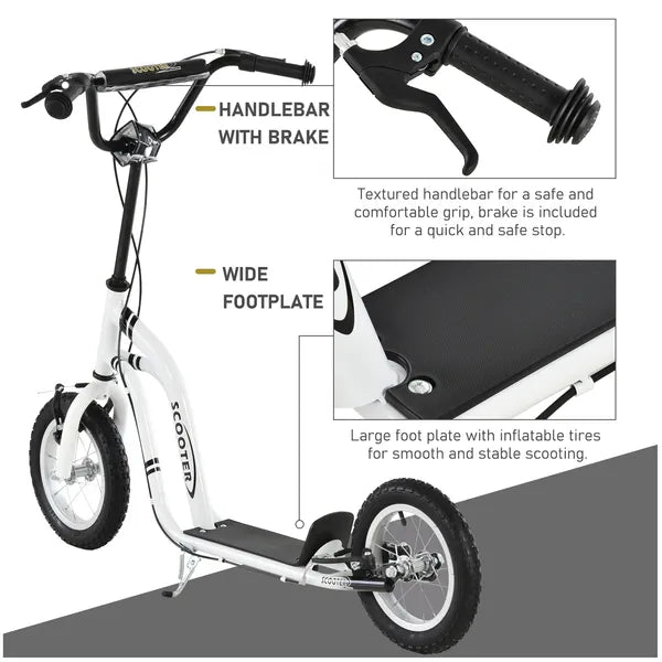 Aosom Kids Scooter Youth Scooter for 5+ with Dual Brakes, 12-Inch Inflatable Wheels, Outdoor Ride-On Toy, White - product image 5