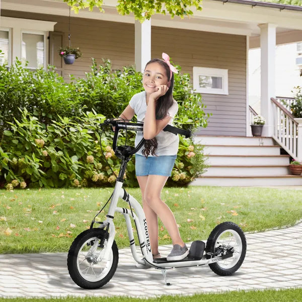 Aosom Kids Scooter Youth Scooter for 5+ with Dual Brakes, 12-Inch Inflatable Wheels, Outdoor Ride-On Toy, White - product image 2
