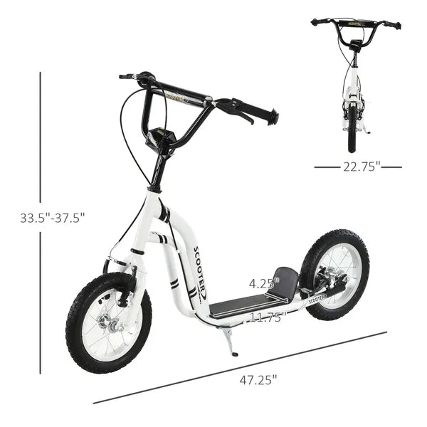 Aosom Kids Scooter Youth Scooter for 5+ with Dual Brakes, 12-Inch Inflatable Wheels, Outdoor Ride-On Toy, White - product image 3