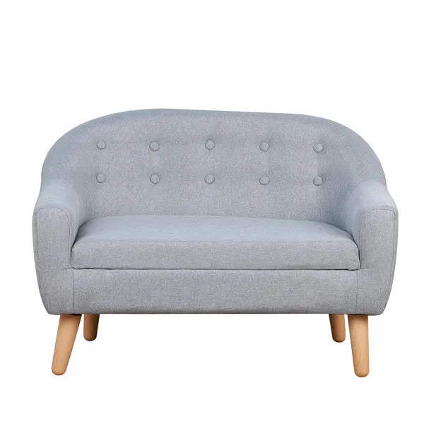 Kids Sofa Gray 2-Seat Comfortable Linen Fabric Wooden Frame Child Couch for Ages 3-6 Playroom Furniture - product image 1