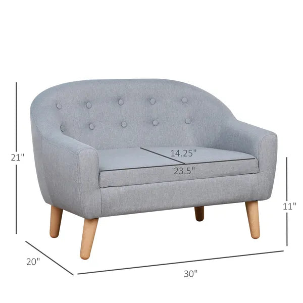 Kids Sofa Gray 2-Seat Comfortable Linen Fabric Wooden Frame Child Couch for Ages 3-6 Playroom Furniture - product image 3