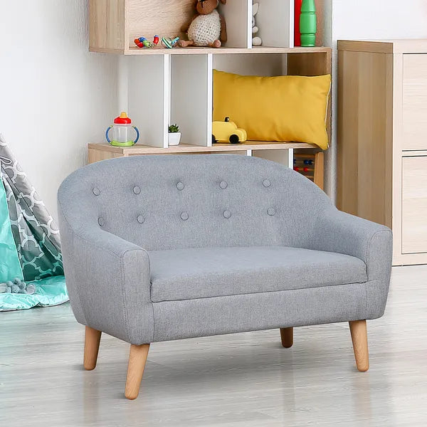 Kids Sofa Gray 2-Seat Comfortable Linen Fabric Wooden Frame Child Couch for Ages 3-6 Playroom Furniture - product image 10