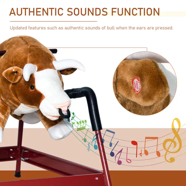 Qaba Kids Spring Rocking Horse, Rocking Rodeo Bull Ride On Rocking Horse with Realistic Sounds and Soft Plush Fabric, for Kids Over 3, Brown - product image 5