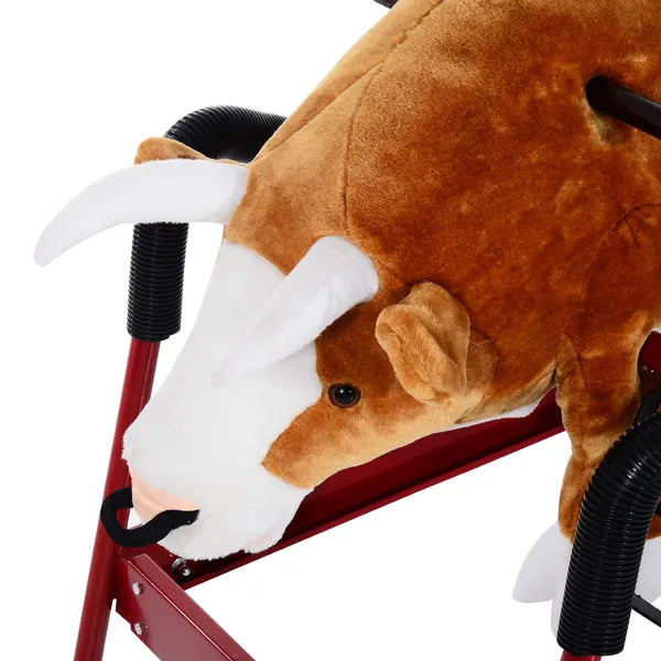 Qaba Kids Spring Rocking Horse, Rocking Rodeo Bull Ride On Rocking Horse with Realistic Sounds and Soft Plush Fabric, for Kids Over 3, Brown - product image 8