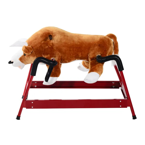 Qaba Kids Spring Rocking Horse, Rocking Rodeo Bull Ride On Rocking Horse with Realistic Sounds and Soft Plush Fabric, for Kids Over 3, Brown - product image 11