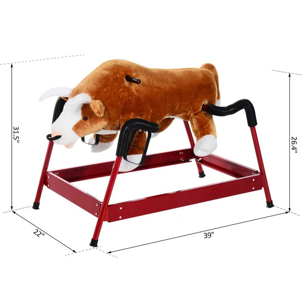 Qaba Kids Spring Rocking Horse, Rocking Rodeo Bull Ride On Rocking Horse with Realistic Sounds and Soft Plush Fabric, for Kids Over 3, Brown - product image 3