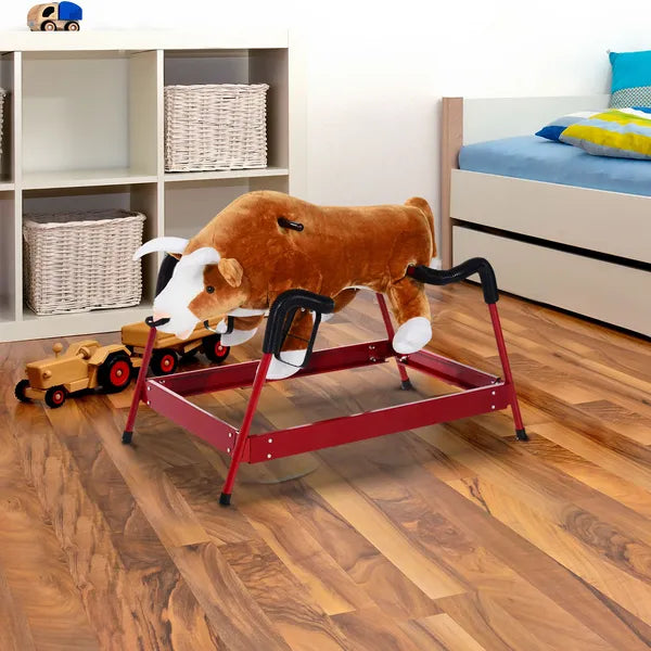 Qaba Kids Spring Rocking Horse, Rocking Rodeo Bull Ride On Rocking Horse with Realistic Sounds and Soft Plush Fabric, for Kids Over 3, Brown - product image 10