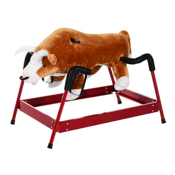 Qaba Kids Spring Rocking Horse, Rocking Rodeo Bull Ride On Rocking Horse with Realistic Sounds and Soft Plush Fabric, for Kids Over 3, Brown - product image 1
