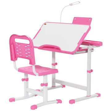 Kids Table and Chair Set with USB Light, Storage Drawer, Pink - product image 1