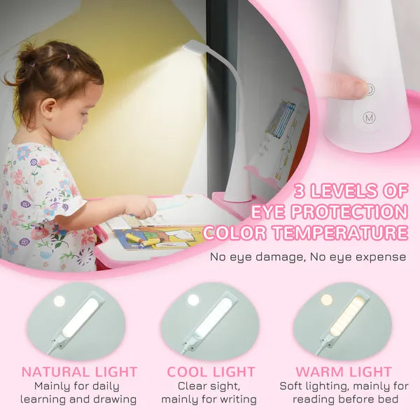 Kids Table and Chair Set with USB Light, Storage Drawer, Pink - product image 8