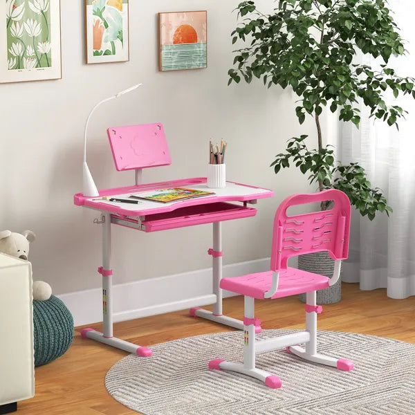 Kids Table and Chair Set with USB Light, Storage Drawer, Pink - product image 10