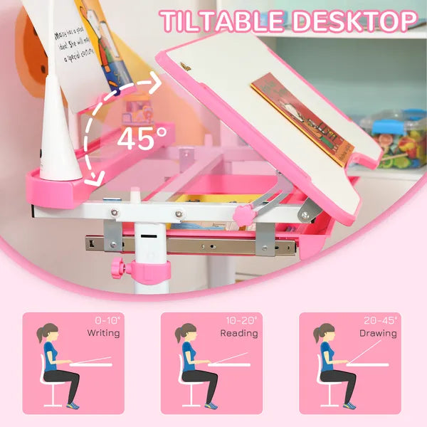 Kids Table and Chair Set with USB Light, Storage Drawer, Pink - product image 7
