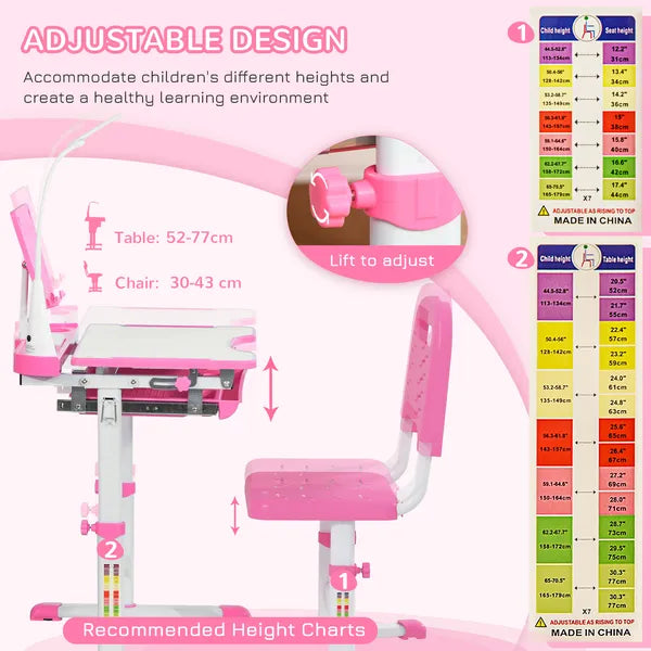 Kids Table and Chair Set with USB Light, Storage Drawer, Pink - product image 6