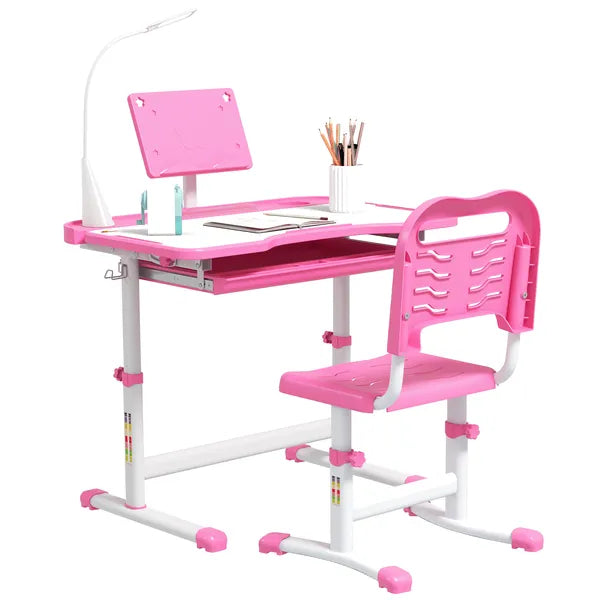Kids Table and Chair Set with USB Light, Storage Drawer, Pink - product image 11