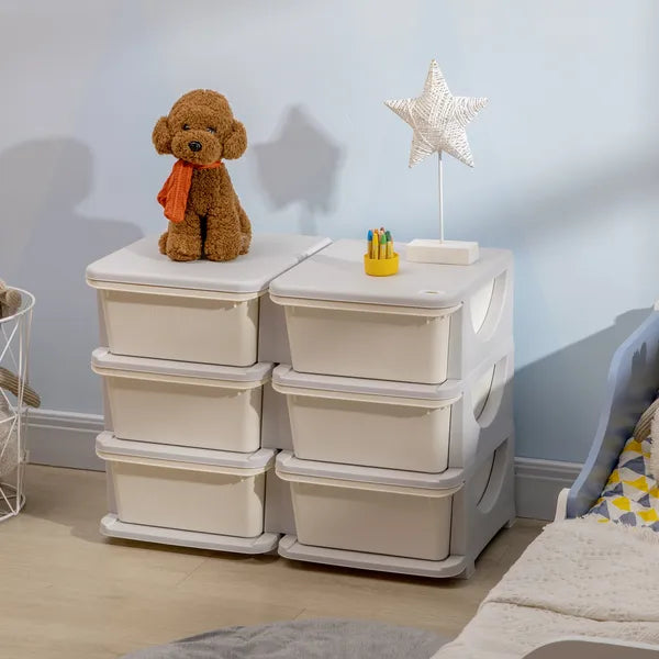 Qaba Kids Toy Storage Organizer, Cream with 6 Drawers, 3 Tier Units for Nursery, Playroom, Kindergarten - product image 10