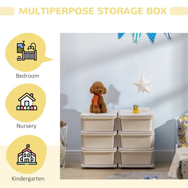 Qaba Kids Toy Storage Organizer, Cream with 6 Drawers, 3 Tier Units for Nursery, Playroom, Kindergarten - product image 5