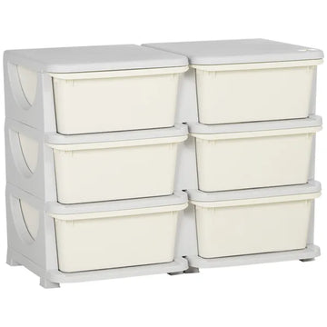 Qaba Kids Toy Storage Organizer, Cream with 6 Drawers, 3 Tier Units for Nursery, Playroom, Kindergarten - product image 1