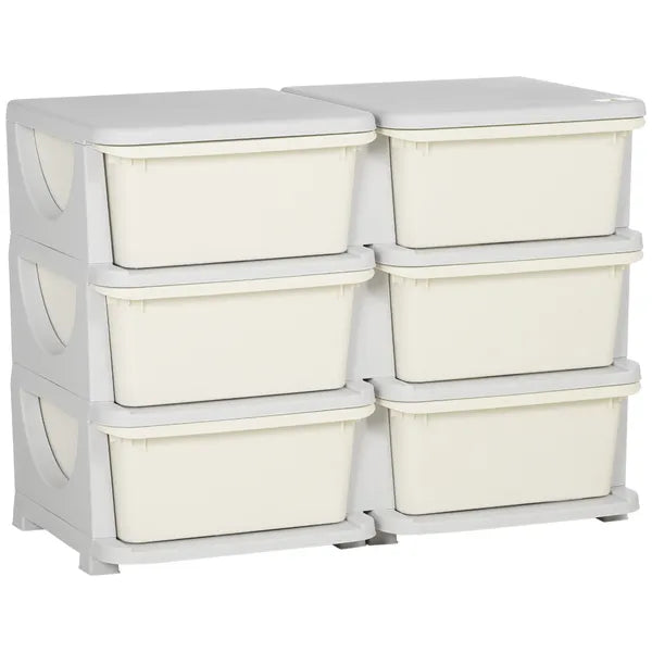 Qaba Kids Toy Storage Organizer, Cream with 6 Drawers, 3 Tier Units for Nursery, Playroom, Kindergarten - product image 1